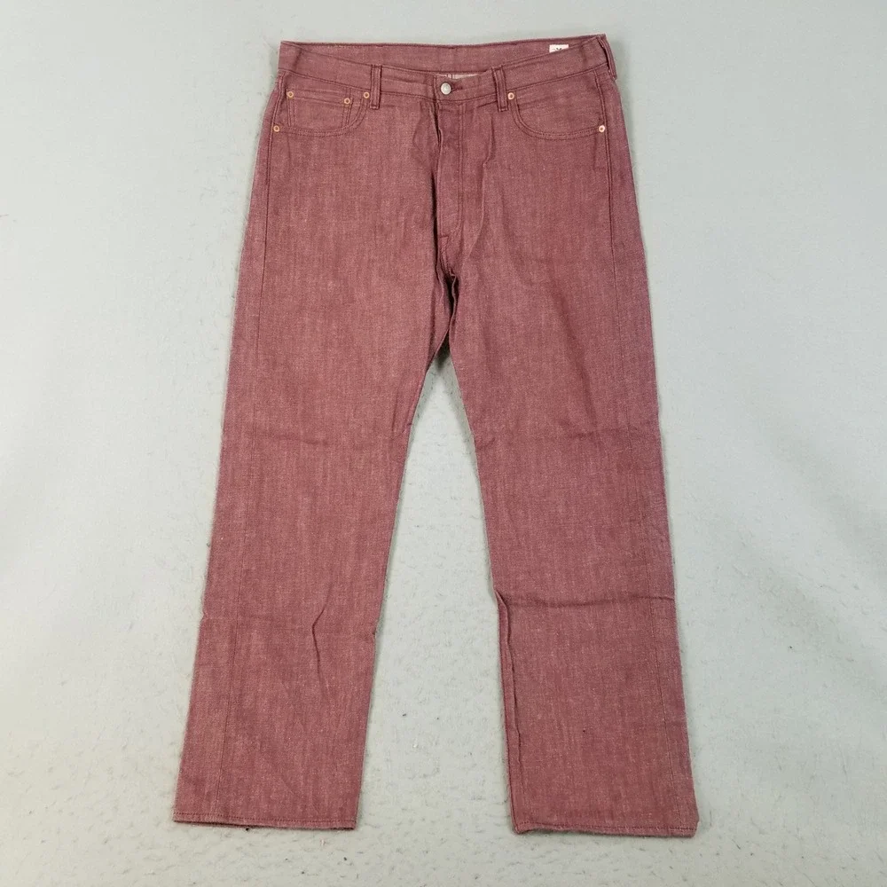 Levis Jeans Mens 38x32 Burgundy 501 Original Fit White Oak Cone Denim 00501-2130